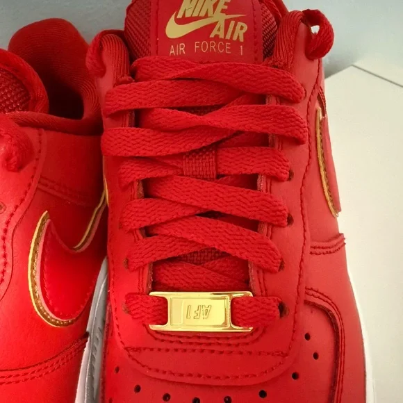 NEW-Nike Air Force 1 Red with Gold Details- NEVER WORN size 6.5 - Picture 10 of 13